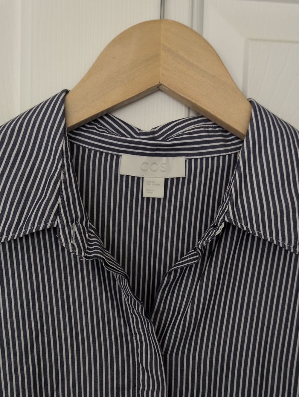 COS Striped Collared Shirt Dress Blue White Size 38 US Medium Button Down Cotton - Picture 3 of 11